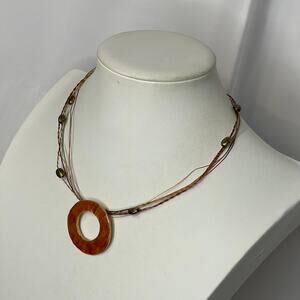 Chico's gold tone pendant necklace enamel brown signed costume jewelry round